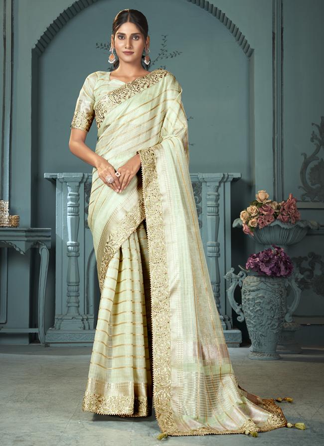 Heavy Cotton Light Olive Green Party Wear Gotta Patti Work Saree